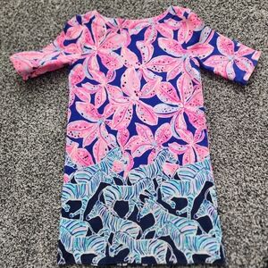 Pink and navy Lilly Pulitzer dress with zebra border. Size medium 6-7